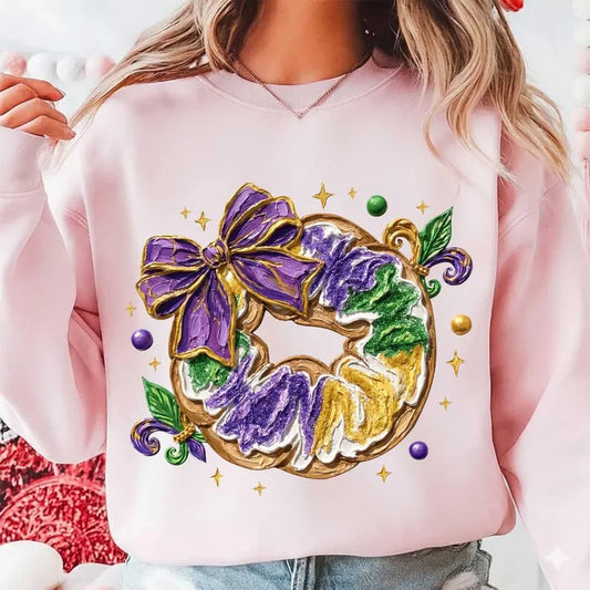 Mardi Gras King Cake Pink Tee OR Sweatshirt - YOUTH & ADULT SIZES