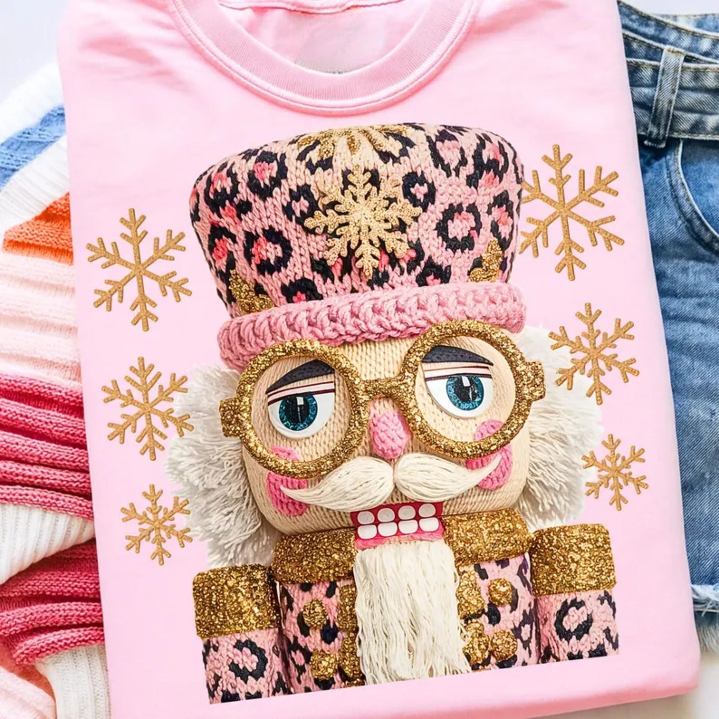 Faux Latch Hook Yarn Leopard Nutcracker Sweatshirts - YOUTH & ADULT SIZES