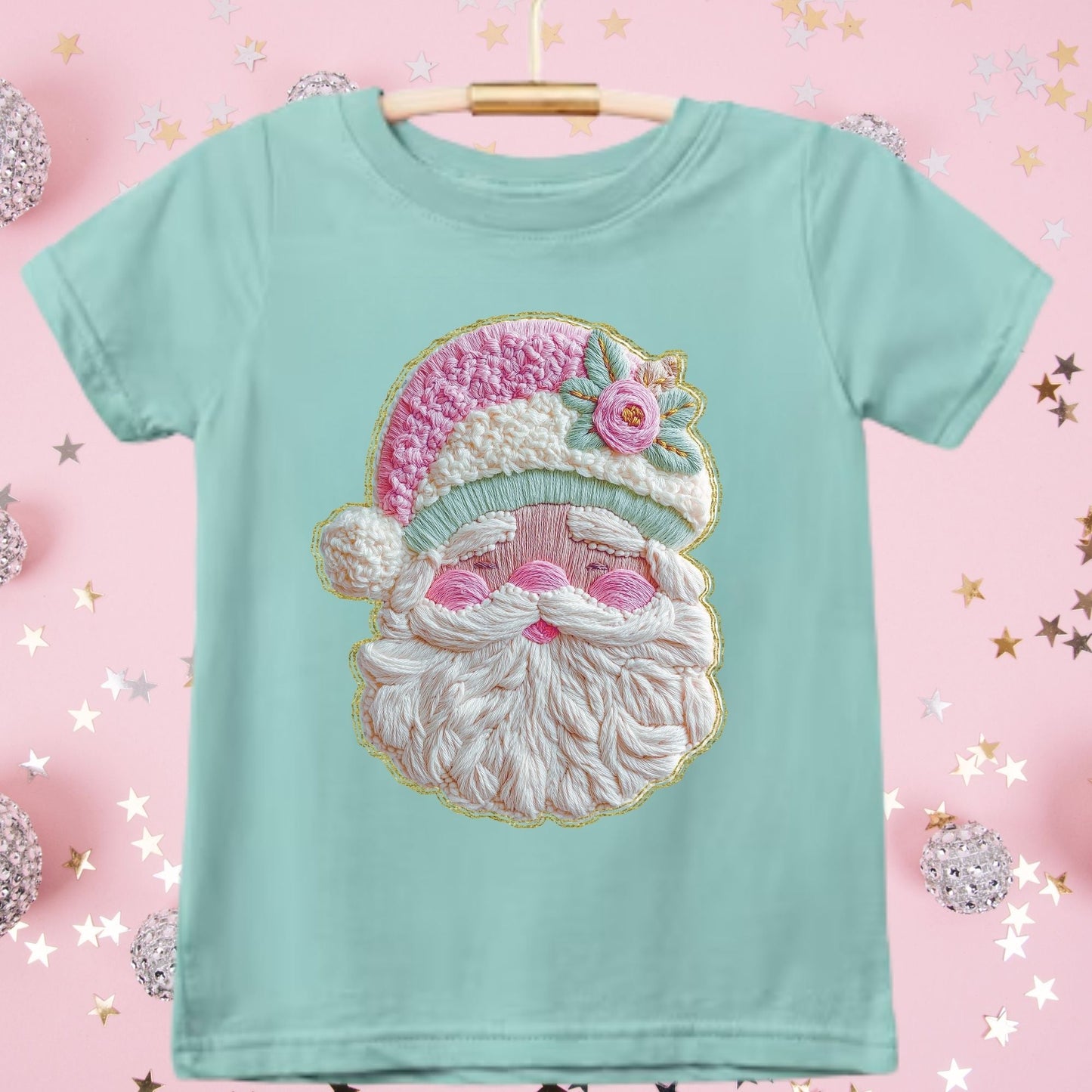 Faux Latch Hook Yarn French Knot Santa Graphic Tees - ALL COLORS - YOUTH & ADULT SIZES