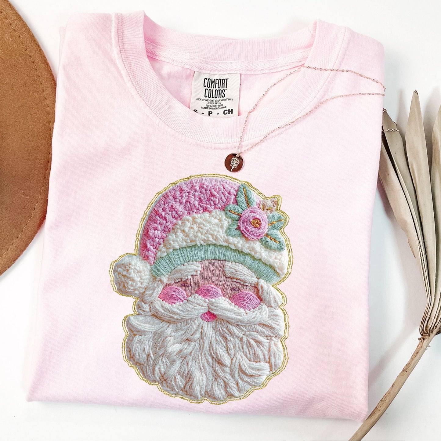 Faux Latch Hook Yarn French Knot Santa Graphic Tees - ALL COLORS - YOUTH & ADULT SIZES
