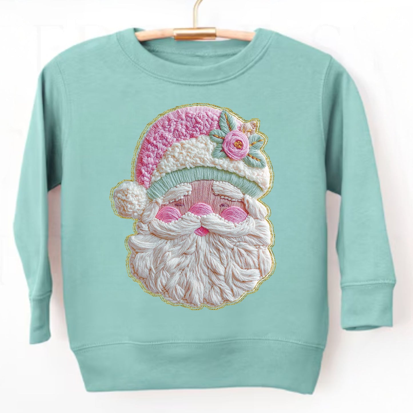 Faux Latch Hook Yarn French Knot Santa Sweatshirts - ALL COLORS - YOUTH & ADULT SIZES
