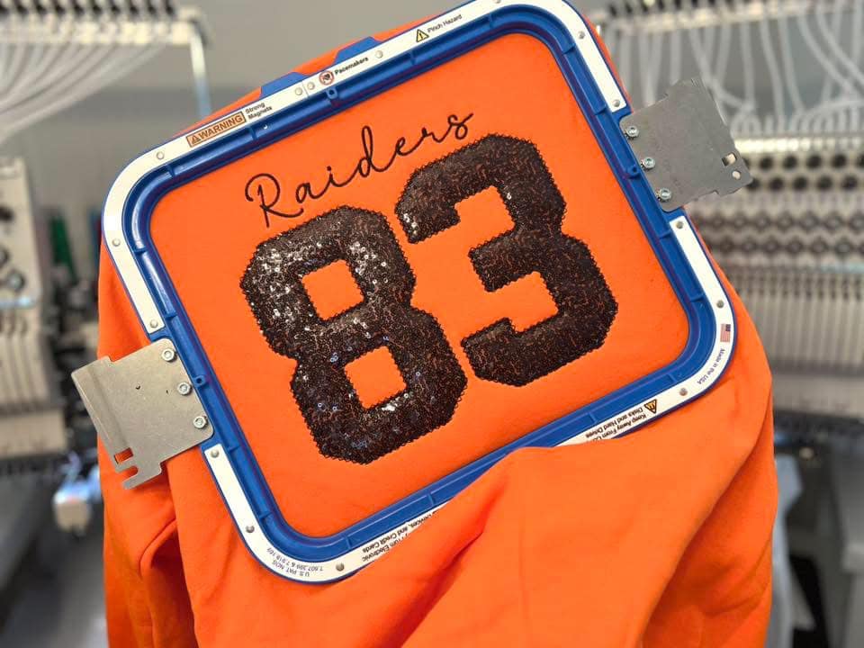 Embroidered Sequin Large Numbers Applique Tees OR Sweatshirts - ADULTS