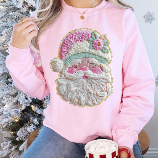 Faux Latch Hook Yarn French Knot Santa Sweatshirts - ALL COLORS - YOUTH & ADULT SIZES
