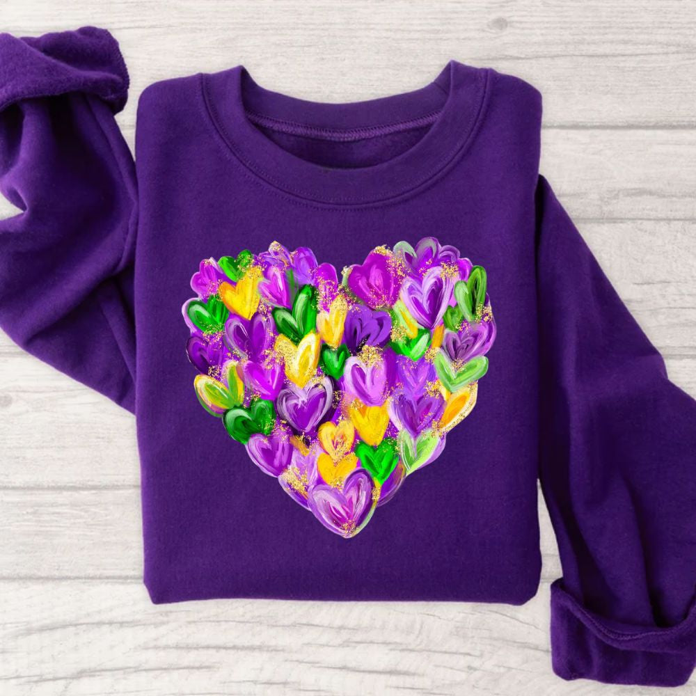 Mardi Gras Heart Purple Tee OR  Sweatshirt - YOUTH & ADULT SIZES