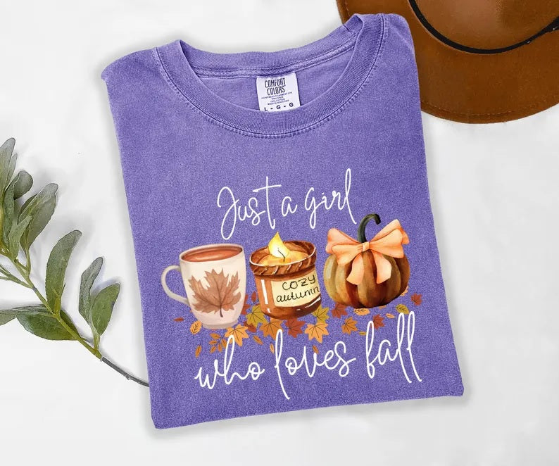 Just A Girl Violet Comfort Color Short & Long Sleeve Tees & Sweatshirts - ADULTS