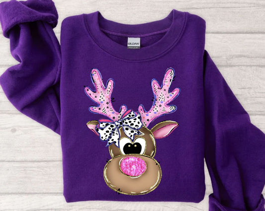Festive Reindeer Purple Sweatshirts - YOUTH & ADULT SIZES