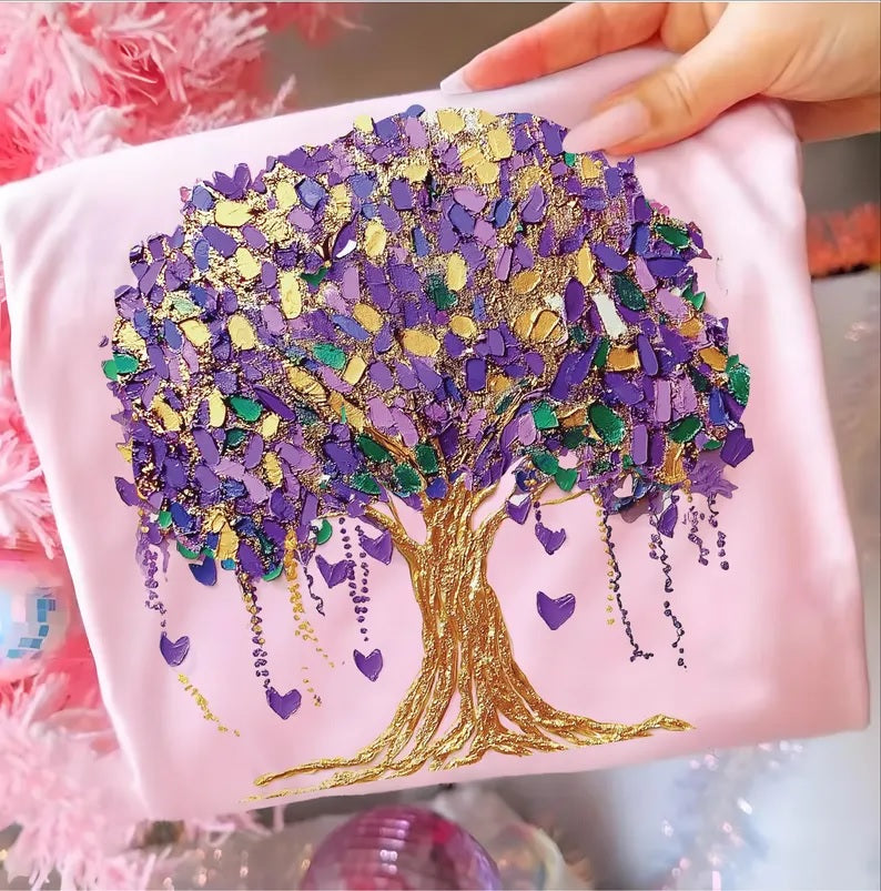 Mardi Gras Tree Pink Comfort Colors Graphic Tees - YOUTH & ADULT SIZES