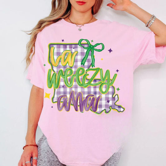 Mardi Gras LaWeezyAna Pink Comfort Colors Graphic Tees - YOUTH & ADULT SIZES