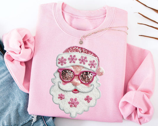 Faux Glitter Santa Sunglasses Sweatshirts - ALL COLORS - YOUTH & ADULT SIZES