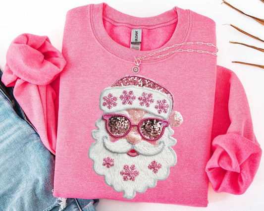 Faux Glitter Santa Sunglasses Sweatshirts - ALL COLORS - YOUTH & ADULT SIZES