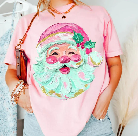 Hand Painted Santa Face Blossom Comfort Colors Graphic Tees - YOUTH & ADULT