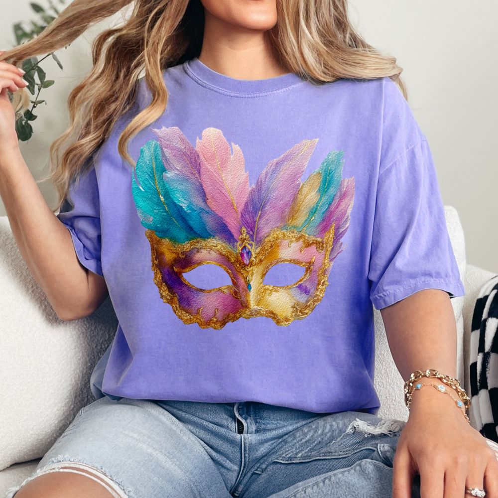 Mardi Gras Mask Violet  Comfort Colors Graphic Tees -YOUTH & ADULT SIZES