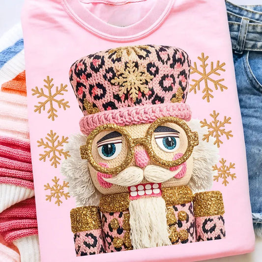 Faux Latch Hook Yarn Leopard Nutcracker Sweatshirts - YOUTH & ADULT SIZES