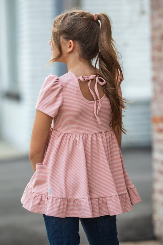 *NEW* Dusty Rose Stripe Ribbed Knit Tunic