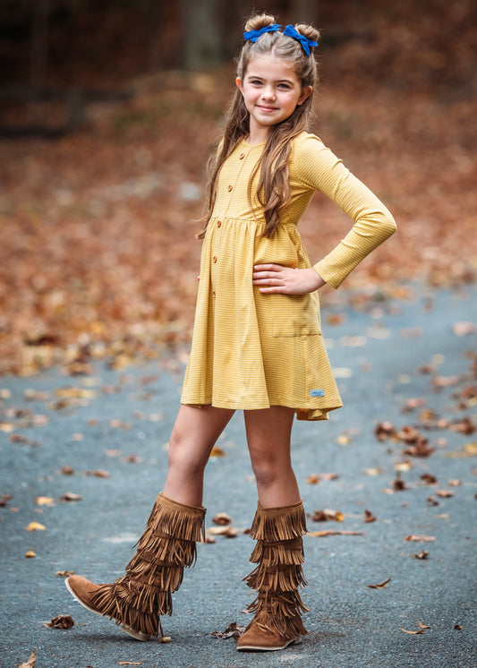 *NEW* Mustard Stripe Ribbed Knit Dress