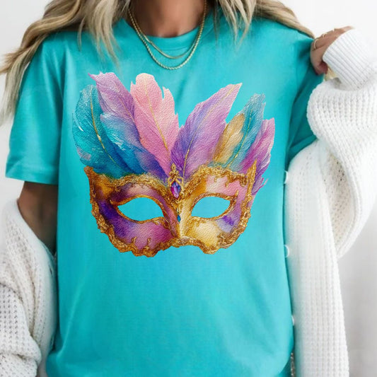 Mardi Gras Mask Teal Bella Canvas Graphic Tees - YOUTH & ADULT SIZES