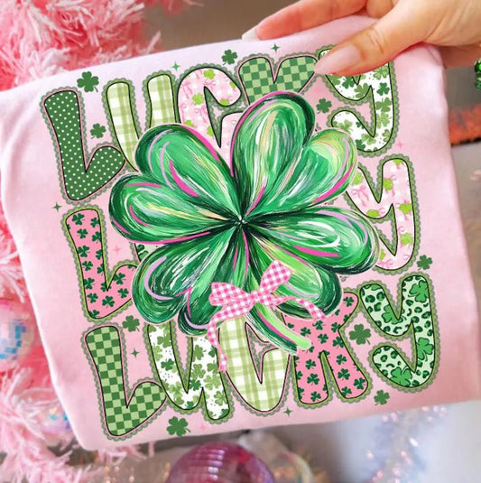 Lucky Clover Pink Tee OR  Sweatshirt - YOUTH & ADULT SIZES