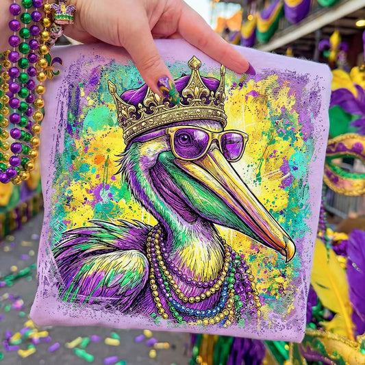 Mardi Gras Pelican Violet Comfort Colors Graphic Tees - YOUTH & ADULT SIZES