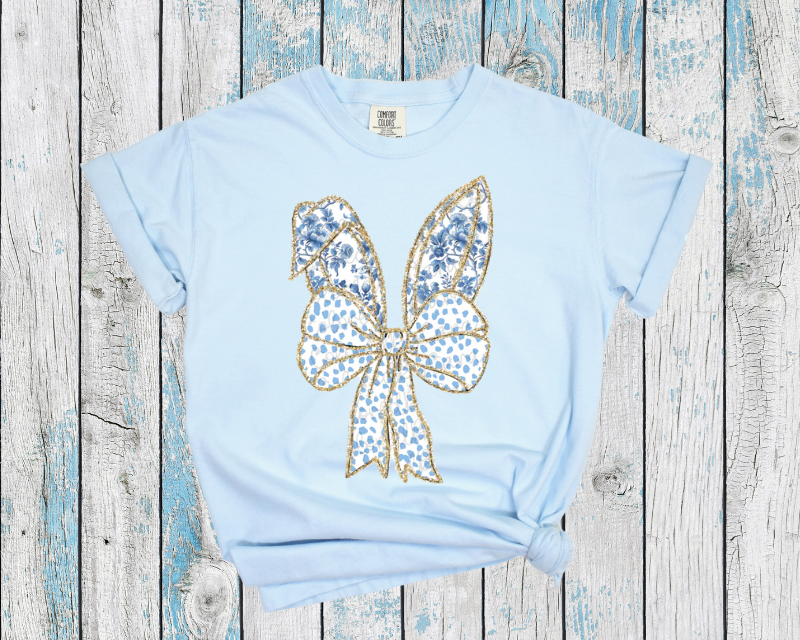 Blue Coquette Bunny Comfort Colors T-Shirt - YOUTH & ADULT SIZES