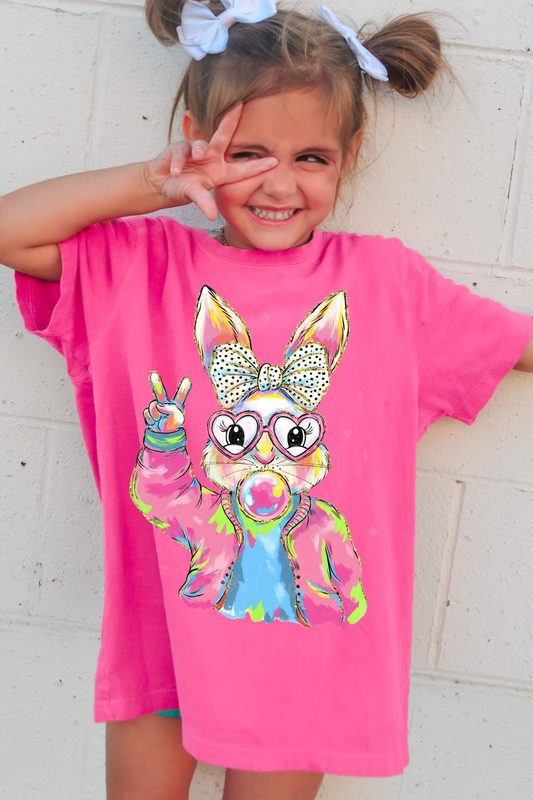 Bright Bubblegum Bunny Comfort Colors T-Shirt - YOUTH & ADULT SIZES - ALL COLORS