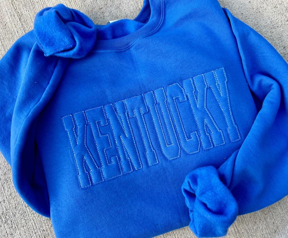 Embroidered Raggy Word Applique Sweatshirts - ADULTS