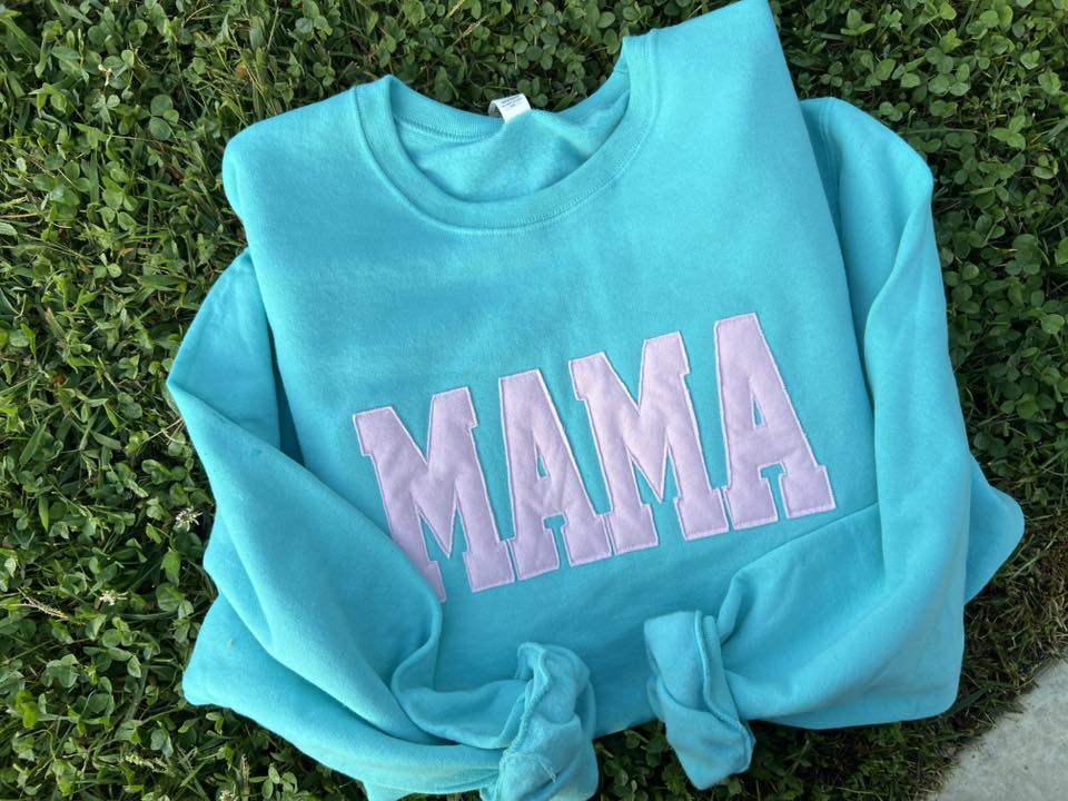 Embroidered Raggy Word Applique Sweatshirts - ADULTS