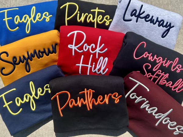 Embroidered Puff Tees OR Sweatshirts - ADULTS