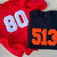 Embroidered Raggy Number Applique Sweatshirts - ADULTS
