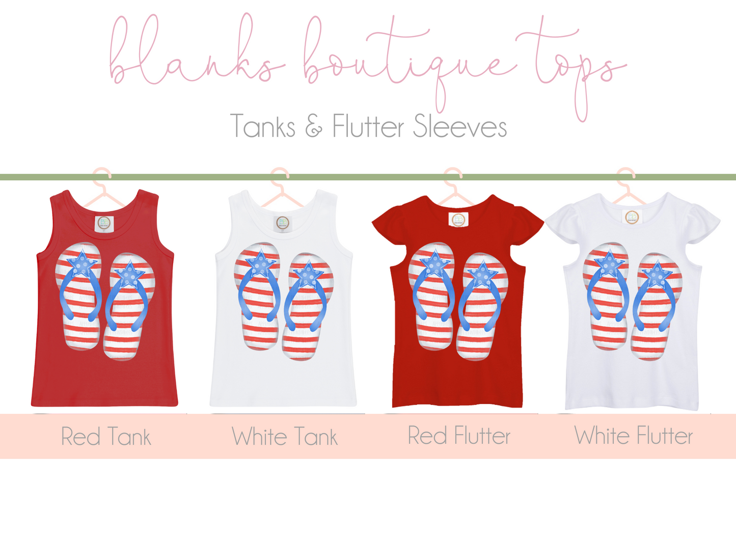 2025 Patriotic Flip Flops Blanks Boutique Tanks & Flutter Sleeve Tops - ALL COLORS