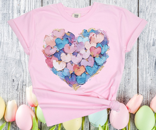 Watercolor Pastel Hearts Comfort Colors T-Shirt - YOUTH & ADULT SIZES - ALL COLORS