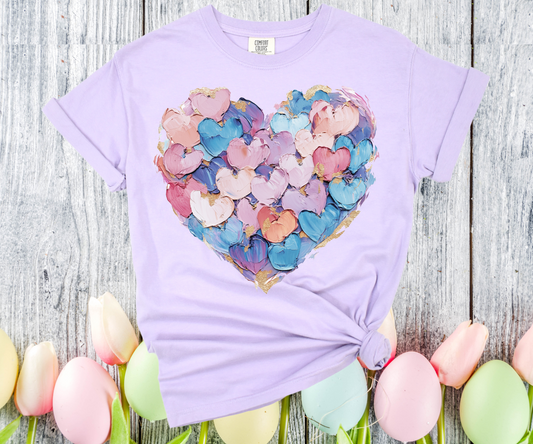 Watercolor Pastel Hearts Comfort Colors T-Shirt - YOUTH & ADULT SIZES - ALL COLORS