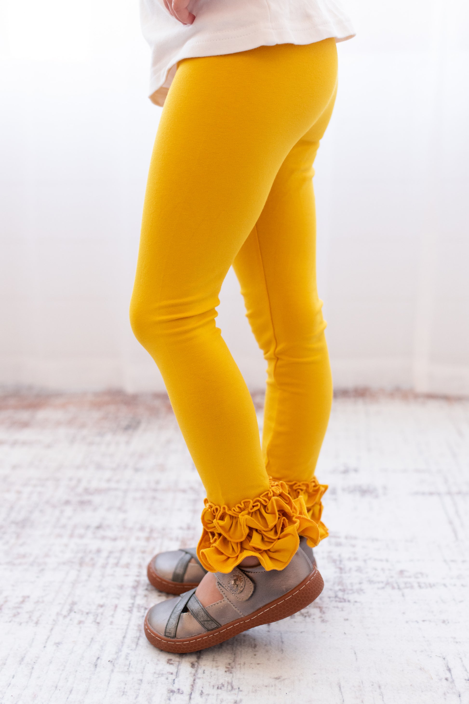 Ruffle Leggings - Mustard - Madison Grace Clothing