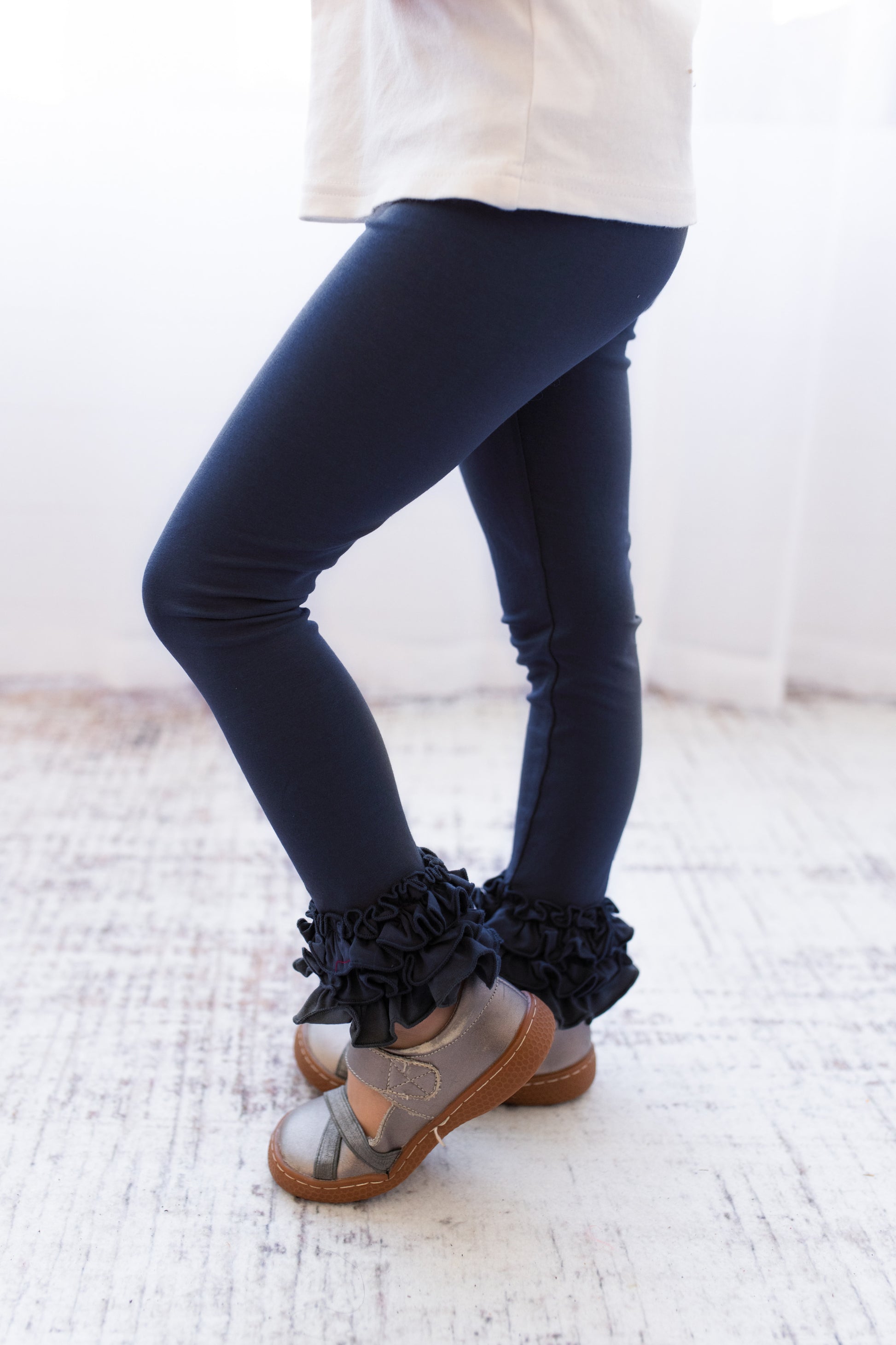 Ruffle Leggings - Navy - Madison Grace Clothing