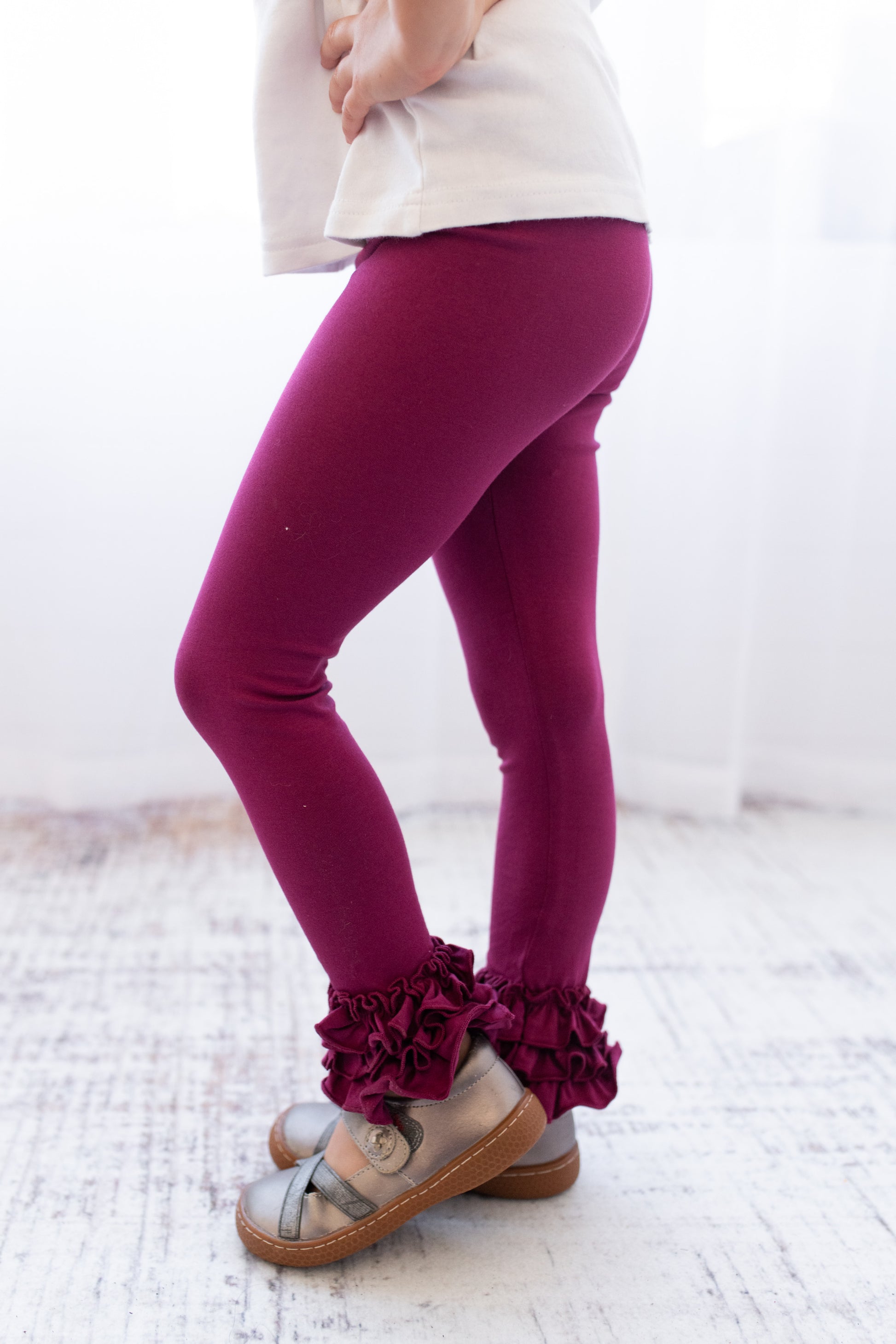 Ruffle Leggings - Plum - Madison Grace Clothing