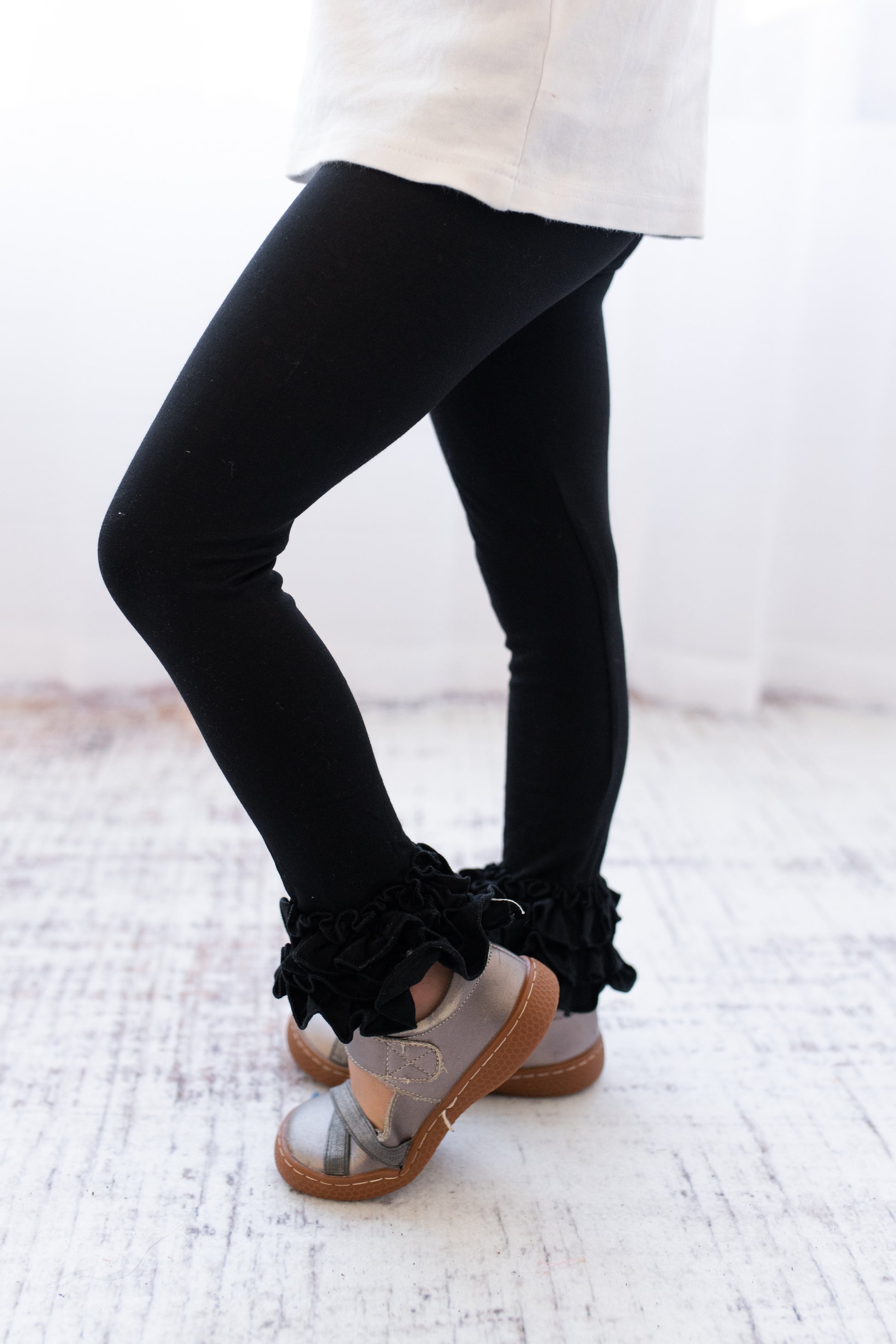 Ruffle Leggings - Black - Madison Grace Clothing